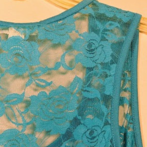 Derek Heart Plus Racerback Turqouise Stretch Lace Tank Sz: 2X - Picture 12 of 16